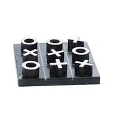 Rosemary Lane Marble Tic Tac Toe Game Set with Gold-Tone or Silver Tone Inlay and Wood Pieces, 6" x 6" x 1"