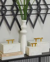 Rosemary Lane Real Marble Box with Gold-Tone Handle Set of 3 - 12", 10", 8" W
