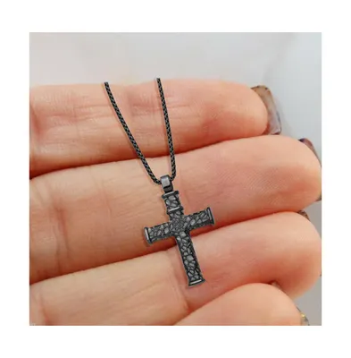 Chisel Brushed Metal Ip-plated Cross Pendant Box Chain Necklace