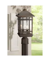 Jardin du Jour Sierra Craftsman Art Deco Outdoor Post Light Fixture Rubbed Bronze 14" Seedy Glass Panels for Exterior House Porch Patio Outside Deck G