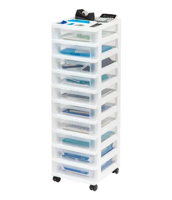 Iris Usa 10 Drawer Rolling Storage Cart with Drawers with Organizer Top, White