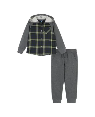 Toddler/Child Boys Green Plaid Hooded Flannel Button-down Set