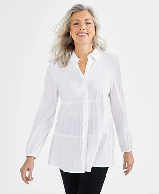 Style & Co Women's Textured-Stripe Button Shirt, Created for Macy's