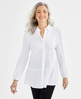 Style & Co Women's Textured-Stripe Button Shirt, Created for Macy's