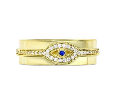 Cubic Zirconia & Lab Grown Blue Spinel Accent Evil Eye Band
