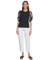 Dkny Women's Printed Chiffon-Sleeve Top