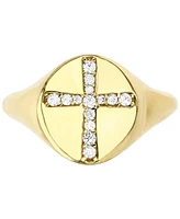 Cubic Zirconia Pave Cross Polished Signet Ring