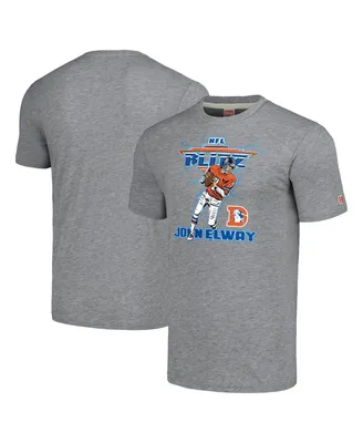 Men's Homage John Elway Gray Denver Broncos Nfl Blitz Retired Player Tri-Blend T-shirt