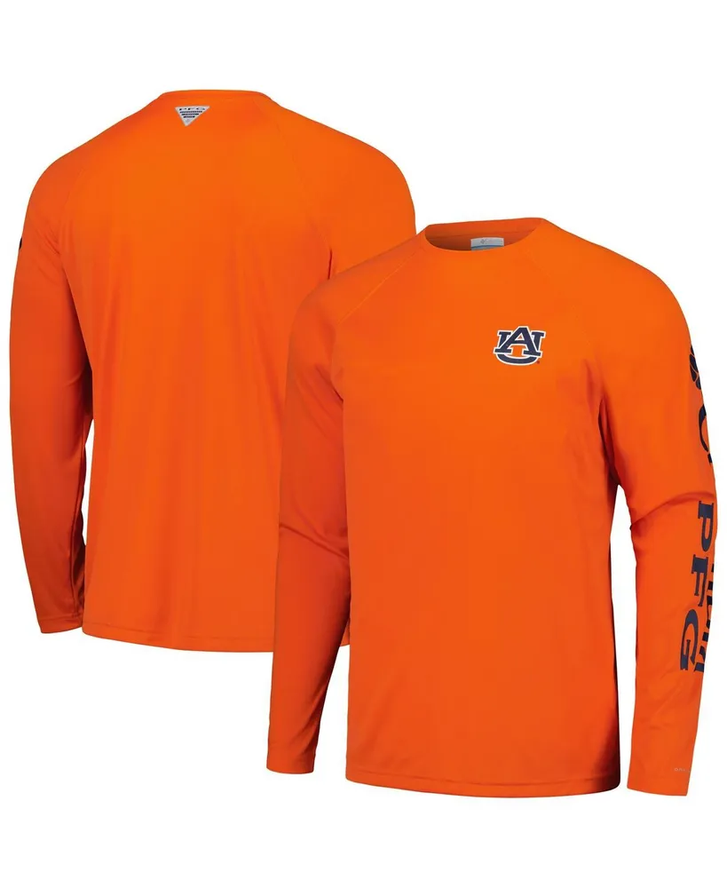 Men's Columbia Orange Auburn Tigers Terminal Tackle Omni-Shade Raglan Long Sleeve T-shirt