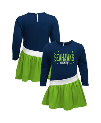 Girls Preschool Navy, Neon Green Seattle Seahawks Heart to Heart Jersey Dress