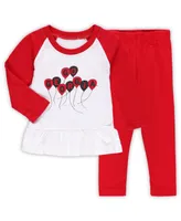 Girls Infant Wes & Willy Red, White Georgia Bulldogs Balloon Raglan 3/4-Sleeve T-shirt and Leggings Set