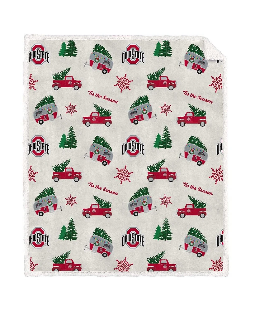 Pegasus Home Fashions Ohio State Buckeyes Holiday Truck Repeat 50" x 60" Sherpa Flannel Fleece Blanket