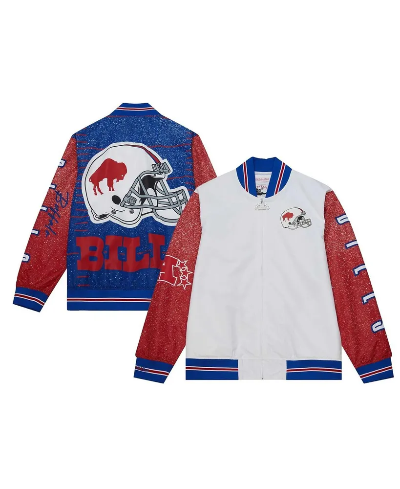 Men's Mitchell & Ness White Distressed Buffalo Bills Team Burst Warm-Up Full-Zip Jacket