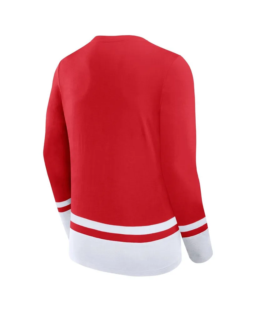 Men's Fanatics Red Detroit Wings Back Pass Lace-Up Long Sleeve T-shirt