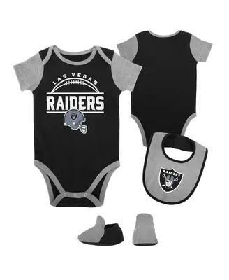 Newborn and Infant Boys and Girls Black, Heather Gray Las Vegas Raiders Home Field Advantage Three-Piece Bodysuit, Bib and Booties Set