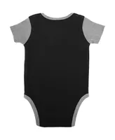 Newborn and Infant Boys and Girls Black, Heather Gray Las Vegas Raiders Home Field Advantage Three-Piece Bodysuit, Bib and Booties Set