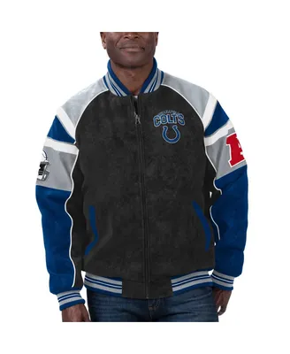 Men's G-iii Sports by Carl Banks Black Indianapolis Colts Faux Suede Raglan Full-Zip Varsity Jacket