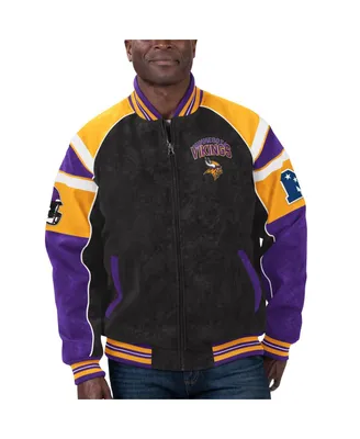 Men's G-iii Sports by Carl Banks Black Minnesota Vikings Faux Suede Raglan Full-Zip Varsity Jacket