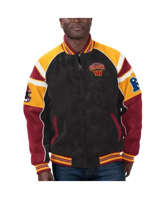 Men's G-iii Sports by Carl Banks Black Washington Commanders Faux Suede Raglan Full-Zip Varsity Jacket