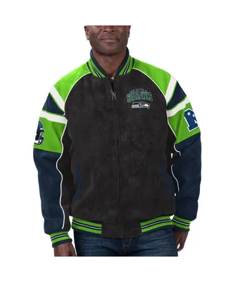 Men's G-iii Sports by Carl Banks Black Seattle Seahawks Faux Suede Raglan Full-Zip Varsity Jacket