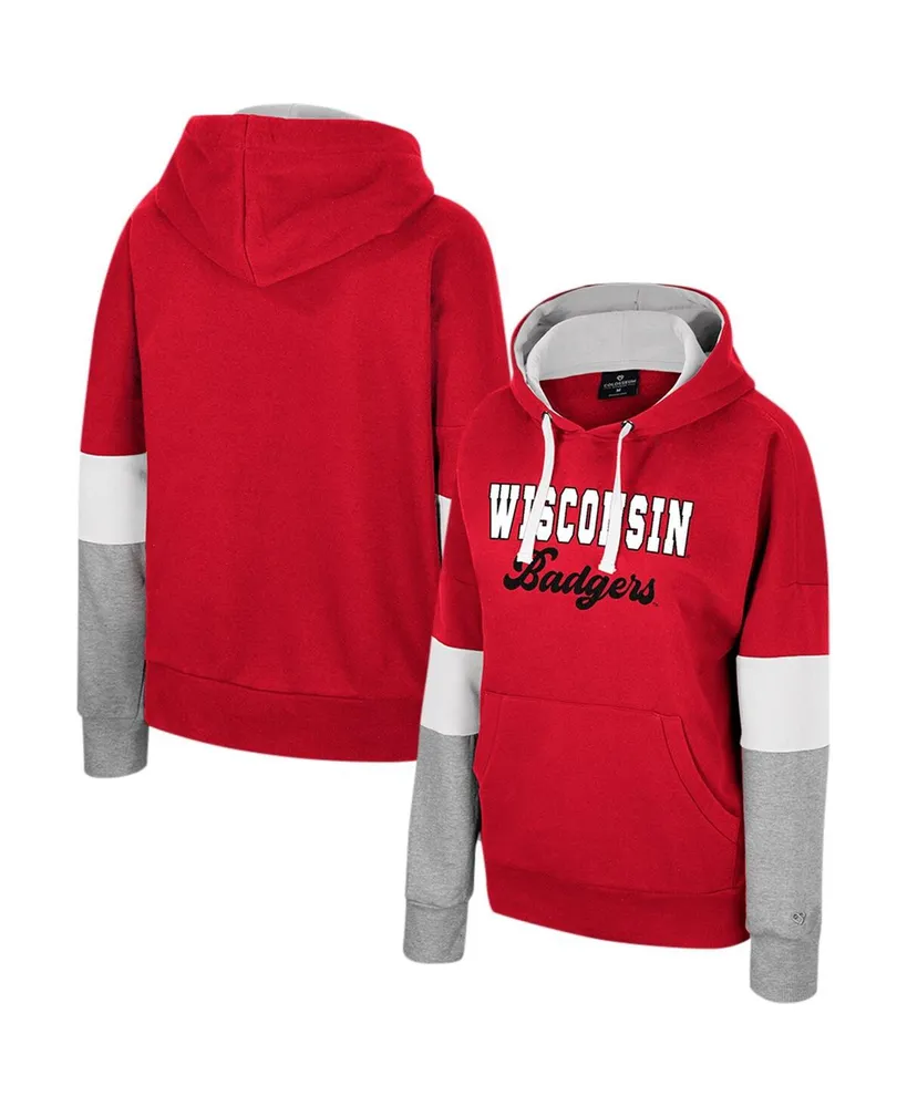 Women's Colosseum Red Wisconsin Badgers Oversized Colorblock Pullover Hoodie