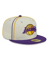 Men's New Era Cream, Purple Los Angeles Lakers Piping 2-Tone 59FIFTY Fitted Hat
