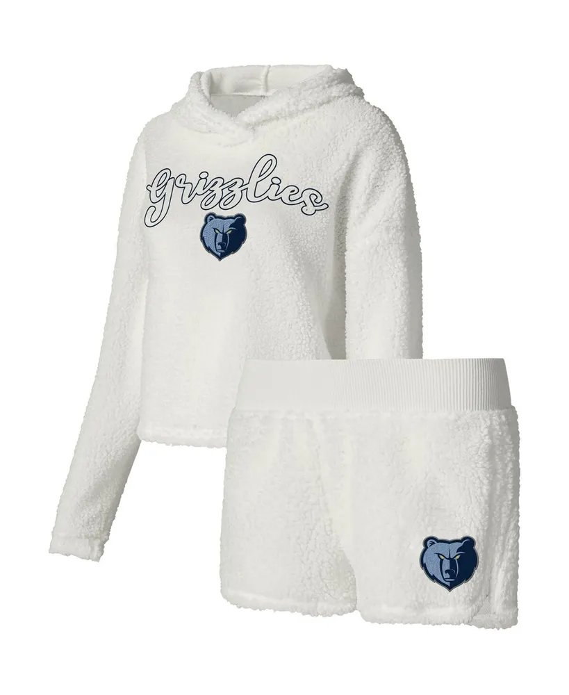 Women's College Concepts Cream Memphis Grizzlies Fluffy Long Sleeve Hoodie T-shirt and Shorts Sleep Set