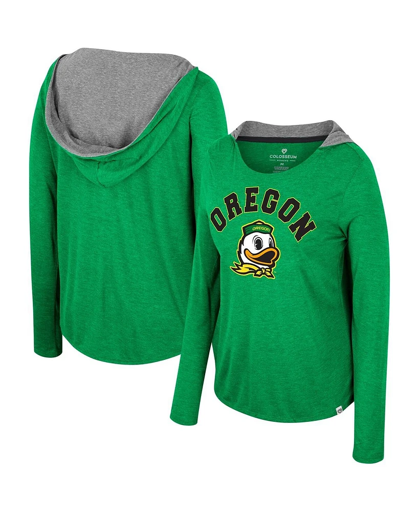 Colosseum Women's Oregon Ducks Distressed Heather Long Sleeve Hoodie T-shirt