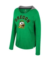 Women's Colosseum Distressed Oregon Ducks Heather Long Sleeve Hoodie T-shirt