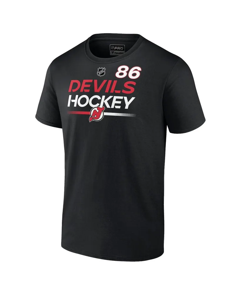 Men's Fanatics Jack Hughes Black New Jersey Devils Authentic Pro Prime Name and Number T-shirt