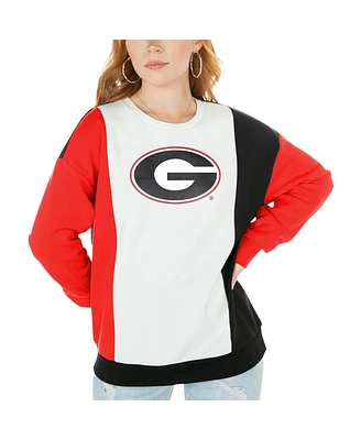 Women's Gameday Couture White, Black Georgia Bulldogs Vertical Color-Block Pullover Sweatshirt