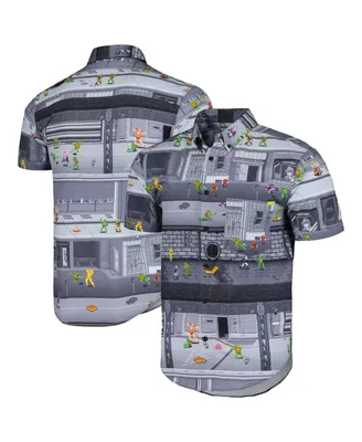 Men's Rsvlts Gray Teenage Mutant Ninja Turtles Bodacious Button Mashers Kunuflex Button-Down Shirt