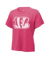 Women's Majestic Threads Joe Burrow Pink Distressed Cincinnati Bengals Name and Number T-shirt