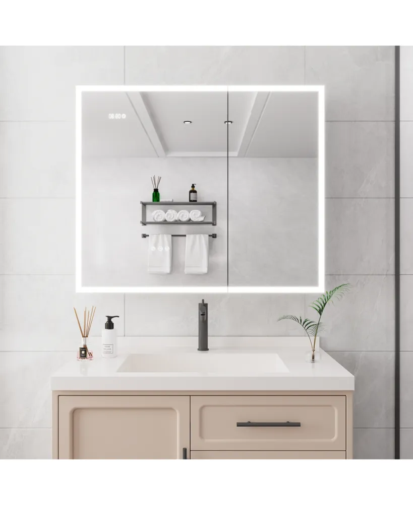 Simplie Fun Bathroom Medicine Cabinet With Lights, 36 30 Inch Led Medicine Cabinet With Mirror, Double