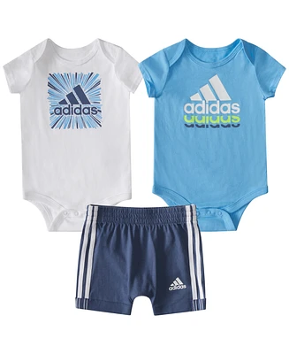 adidas Baby Boys Logo Bodysuits and Shorts, 3 Piece Set