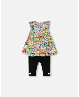 Baby Girl Organic Cotton Jersey Tunic And Capri Set Printed Fruits Square - Infant