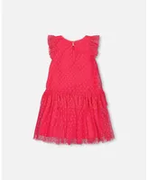 Girl Heart Mesh Jacquard Dress Hot Pink