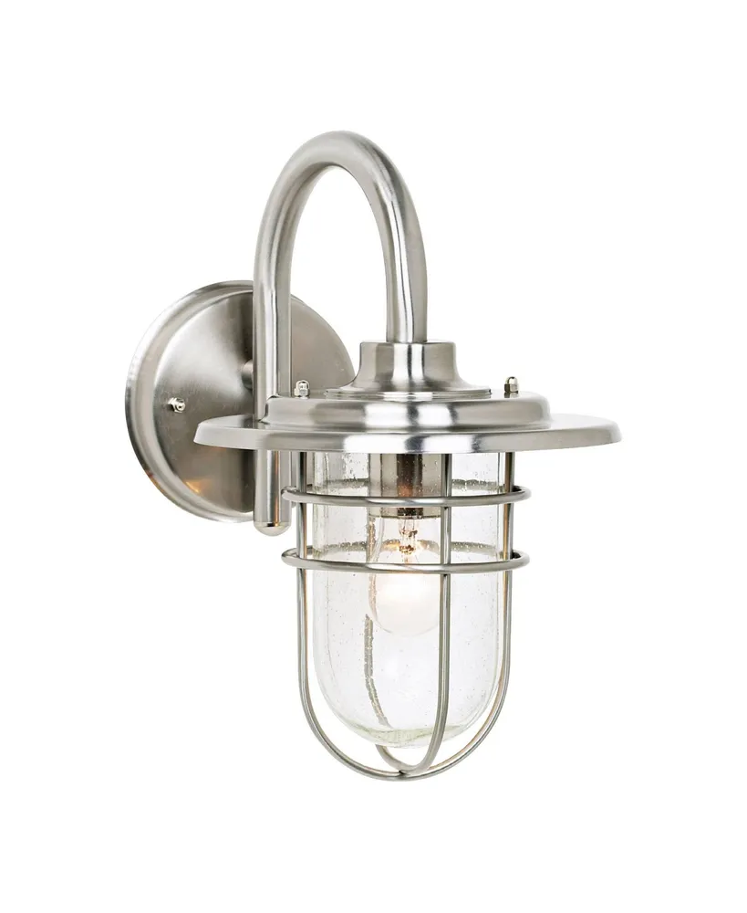 Stratus Modern Industrial Outdoor Wall Light Fixture Brushed Nickel Steel 12 3/4" Seeded Glass Caged for Exterior House Porch Patio Outside Deck Front