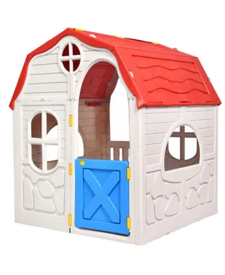 Sugift Kids Cottage Playhouse Foldable Plastic Indoor Outdoor Toy