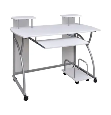 Computer Desk with Pull-out Keyboard Tray White Cart Game Laptop Table