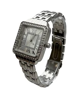 Olivia Pratt Silver Square and Rhinestones Metal Band Women Watch