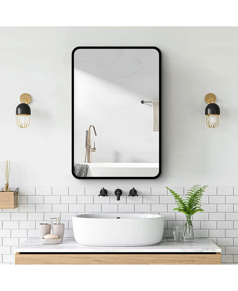 Streamdale Furniture 24x30 Inch Black Metal Framed Wall Mount Or Recessed Bathroom Medicine Cabinet With Mirror