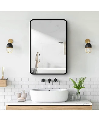 Simplie Fun 24x30 Inch Black Metal Framed Wall Mount Or Recessed Bathroom Medicine Cabinet With Mirror