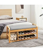 3-Tier Bamboo Shoe Rack Bench with Cushion-Natural