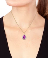 Effy Lab Grown Pink Sapphire (5-5/8 ct. t.w) & Lab Grown Diamond (1-1/3 ct. t.w.) Pear Halo 18" Pendant Necklace in 14k Gold