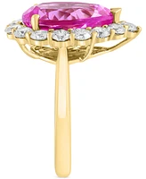 Effy Lab Grown Pink Sapphire (5-5/8 ct. t.w) & Lab Grown Diamond (1-1/3 ct. t.w.) Halo Ring in 14k Gold