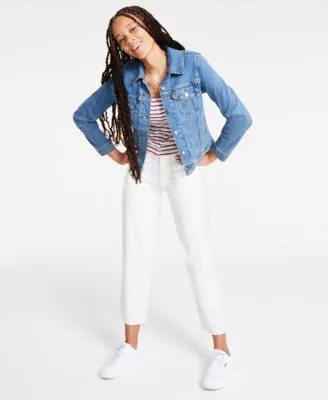 Levis Womens Original Cotton Denim Trucker Jacket Britt Cropped Snap Front Short Sleeve Top Utility Pants