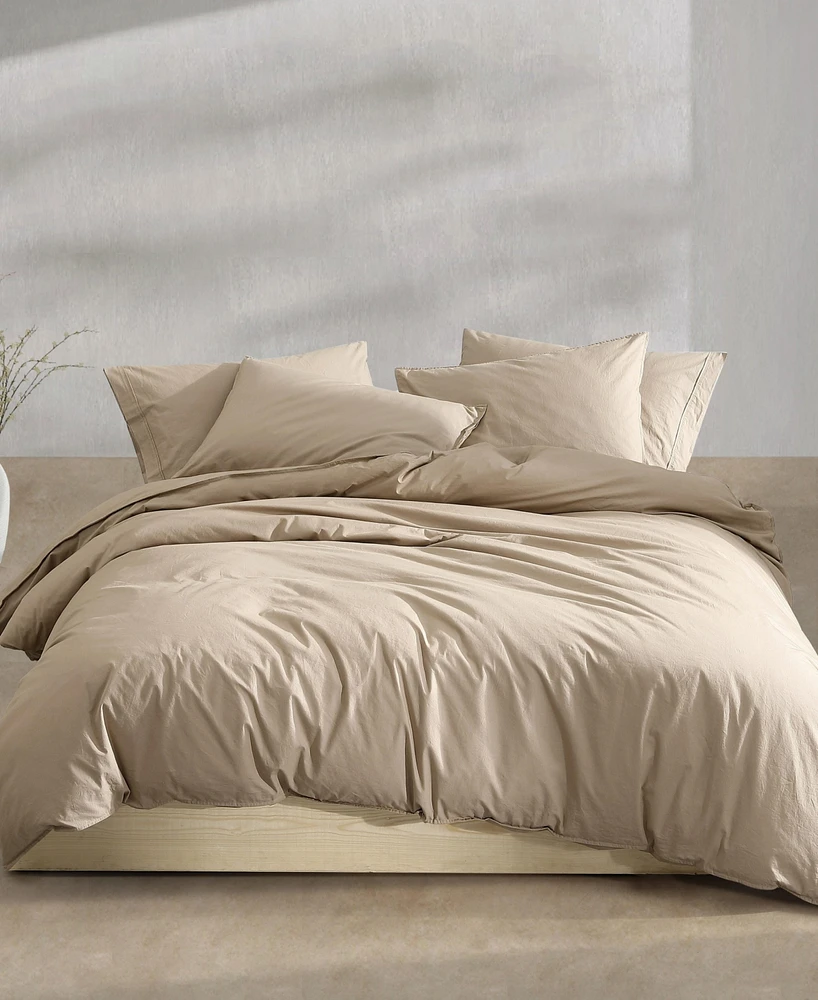 Calvin Klein Washed Percale Cotton Solid 3 Piece Duvet Cover Set