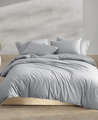 Calvin Klein Washed Percale Cotton Solid 3 Piece Duvet Cover Set