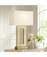 Marshall Modern Glam Luxury Table Lamp 30" Tall Gold Metal Open Base Oatmeal Rectangular Shade Decor for Living Room Bedroom House Bedside Nightstand